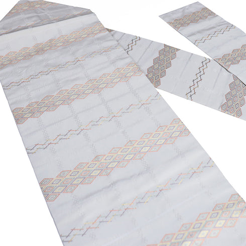 名古屋帯 リサイクル 帯丈353.5cm 六通 横段柄 グレー Sサイズ 正絹 Sランク お洒落 カジュアル