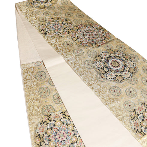 袋帯 リサイクル 帯丈436cm 六通 華文柄 唐花柄 蜀江柄 ゴールド Mサイズ 正絹 Sランク フォーマル セミフォーマル