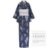 浴衣 リサイクル 夏着物 身丈148.6cm 裄62.8cm 夏物 絞り デザイン曲線柄 ネイビー SSサイズ カジュアル しつけ糸 木綿 洗える着物 バチ衿 Sランク