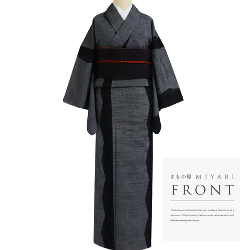 紬 リサイクル 身丈162cm 裄65cm 袷 幾何学模様 織り出し柄 ブラック Lサイズ お洒落 カジュアル 正絹 広衿 Sランク