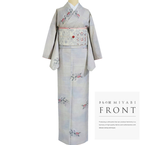 大島紬 リサイクル 身丈163cm 裄65.6cm 袷 花枝柄 心のやすらぎ 都喜ヱ門 多色 Lサイズ お洒落 カジュアル 証紙 しつけ糸 正絹 広衿 Sランク