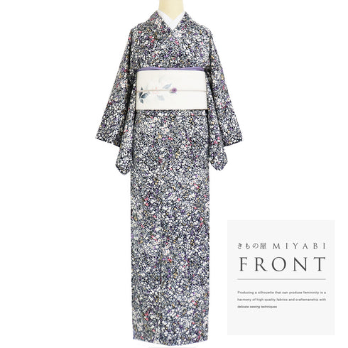 小紋 リサイクル 身丈157.7cm 裄64cm 袷 小花柄 地紋 多色 Mサイズ お洒落 カジュアル 正絹 広衿 Sランク