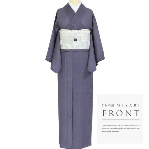 小紋 リサイクル 身丈154cm 裄62.4cm 単衣 後身頃居敷当て付き ネイビー Sサイズ お洒落 カジュアル ポリエステル 洗える着物 広衿 Sランク