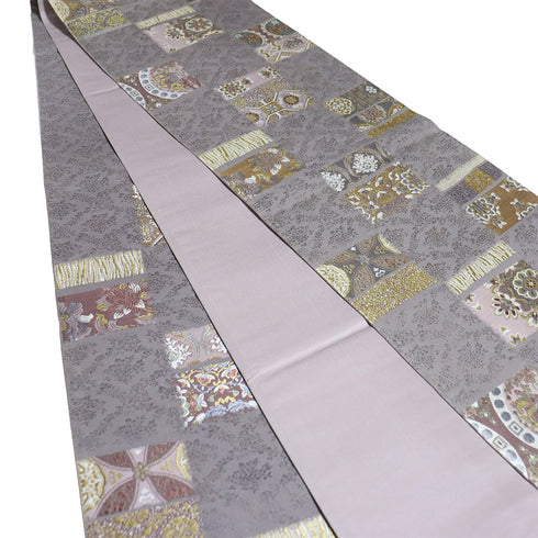 袋帯 リサイクル 帯丈436cm 六通 織美絵 京の名工 染匠越後屋通博 パープル Mサイズ 正絹 新品・未使用品 フォーマル セミフォーマル