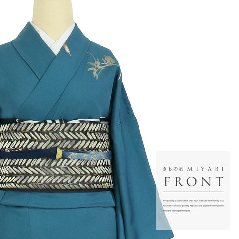 付下げ リサイクル 身丈153.5cm 裄64.8cm 袷 金彩 雲取り 花柄 ブルー Sサイズ フォーマル セミフォーマル 一つ紋 正絹 広衿 Sランク