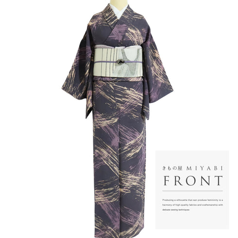 小紋 リサイクル 身丈157cm 裄62.6cm 袷 パープル Mサイズ お洒落 カジュアル 正絹 広衿 Sランク