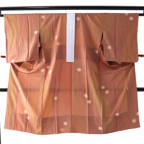 長襦袢 リサイクル 長襦袢 身丈122.5cm 裄64.4cm 袷 ぼかし 花柄 オレンジ Sサイズ お洒落 しつけ糸 正絹 袖無双 Sランク