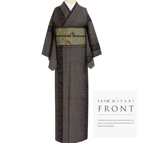 大島紬 リサイクル 身丈159.3cm 裄62.8cm 袷 ブラウン Mサイズ お洒落 カジュアル 証紙 正絹 広衿 Aランク