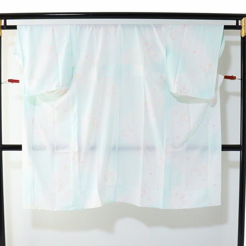 長襦袢 リサイクル 身丈120cm 裄61.8cm 袷 花柄 ぼかし ブルー SSサイズ しつけ糸 ポリエステル 洗える着物 袖無双 Aランク