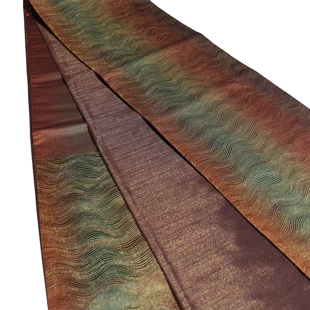 リサイクル 袋帯 帯丈442cm 六通 縦ぼかし柄 天平組織 本泥染袋帯 多色