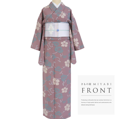 小紋 リサイクル 身丈160.5cm 裄64.4cm 袷 蔓や花柄 ピンク Lサイズ お洒落 カジュアル 正絹 広衿 Sランク