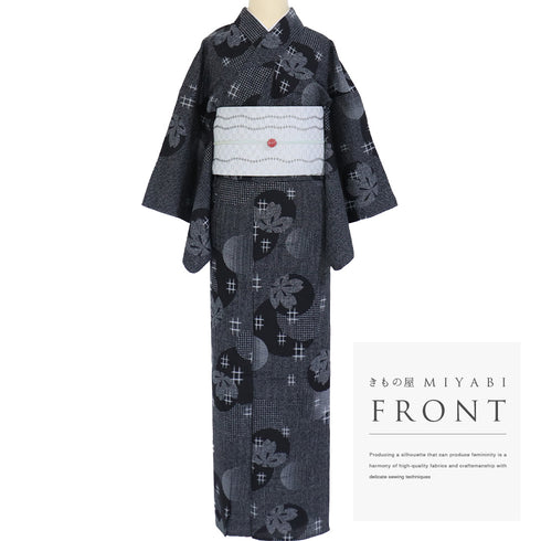 浴衣 リサイクル 夏着物 身丈155.5cm 裄63.5cm 夏物 桜柄 夏物 ブラック Mサイズ カジュアル 木綿 洗える着物 広衿 Aランク