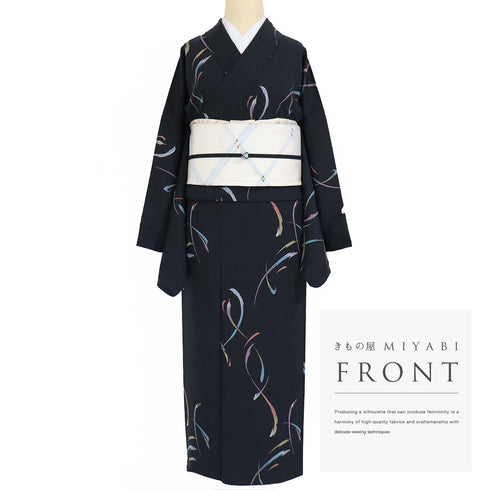 小紋 リサイクル 身丈159.5cm 裄70.4cm 袷 ブラック Mサイズ お洒落 カジュアル 正絹 広衿 Sランク