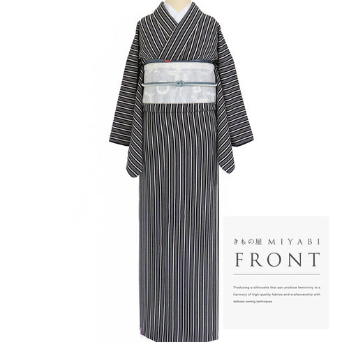 小紋 リサイクル 身丈165.5cm 裄66.4cm 袷 縞柄 ブラック LLサイズ お洒落 カジュアル 不明 広衿 Sランク