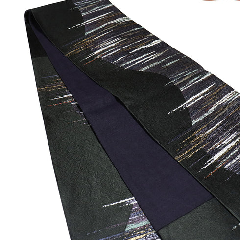 袋帯 リサイクル 帯丈448cm 六通 抽象柄 西陣織 唐網織 ブラック Mサイズ 正絹 新品・未使用品 お洒落