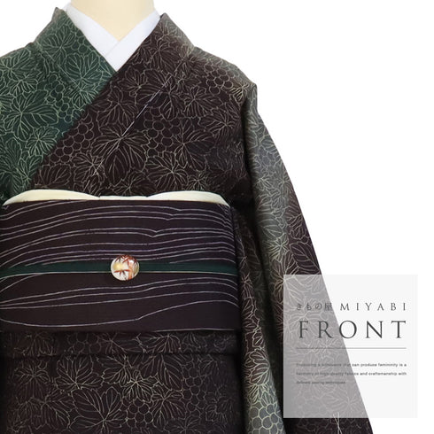 訪問着 リサイクル 身丈163.8cm 裄66.4cm 袷 結城紬 葡萄柄 グリーン Lサイズ お洒落 正絹 広衿 Sランク