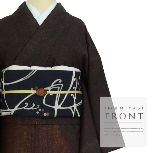 訪問着 リサイクル 身丈158.5cm 裄63.2cm 袷 紬 ブラウン Mサイズ お洒落 正絹 広衿 Sランク