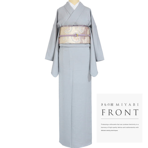 色無地 リサイクル 身丈162.2cm 裄67.2cm 袷 グレー Lサイズ フォーマル お洒落 三つ紋 しつけ糸 正絹 広衿 地紋あり Sランク