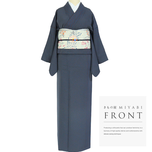 小紋 リサイクル 身丈160cm 裄64.4cm 袷 小花にデザイン縦わく柄 グレー Mサイズ お洒落 カジュアル 正絹 広衿 Sランク