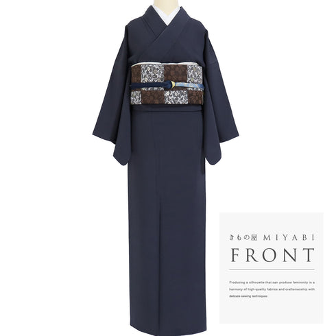 色無地 リサイクル 身丈158cm 裄64cm 袷 作家物 染服部光擴 ネイビー Mサイズ セミフォーマル 一つ紋 正絹 広衿 地紋なし Aランク