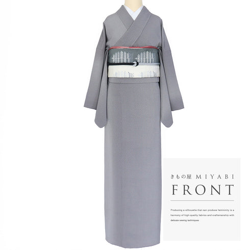 江戸小紋 リサイクル 身丈161.5cm 裄68cm 袷 菊菱 縦ぼかし 作家 保科土山 グレー Lサイズ お洒落 カジュアル 一つ紋 正絹 広衿 Aランク