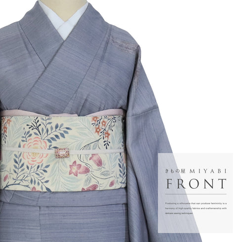 訪問着 リサイクル 身丈167.8cm 裄64.8cm 袷 紬 若干ゆったりサイズ 鳳凰柄 花柄 ブルー LLサイズ お洒落 正絹 広衿 Aランク