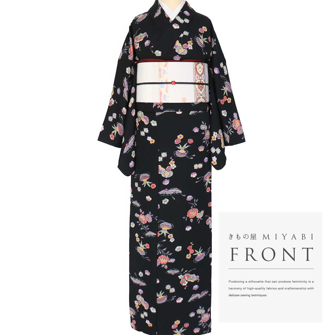 Rann様　正絹　花柄の小紋　袷　ちりめん　落款　裄68 Rann様 正絹 花柄の小紋 袷 ちりめん 落款 裄68 Rann様 正絹 花