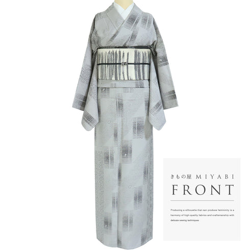 小紋 リサイクル 身丈165cm 裄68.4cm 単衣 グレー Lサイズ お洒落 不明 広衿 Sランク