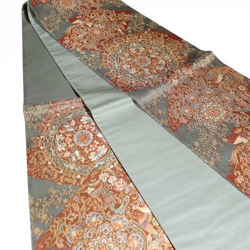 袋帯 リサイクル 帯丈432cm 六通 華紋に鳥柄 多色 Sサイズ 正絹 新品・未使用品 フォーマル セミフォーマル