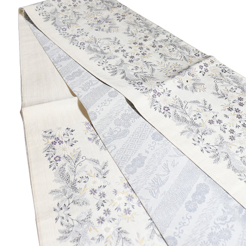 袋帯 リサイクル 帯丈440cm 六通 花柄 刺繍 しょうはなの世界 アイボリー Mサイズ 正絹 Sランク セミフォーマル お洒落