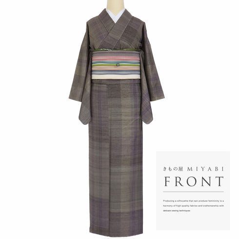 紬 リサイクル 身丈159.5cm 裄63.6cm 袷 デザイン縞柄 多色 Mサイズ カジュアル お洒落 正絹 広衿 Aランク