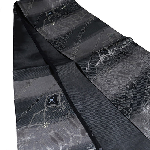 袋帯 リサイクル 帯丈446cm 六通 夏物 ブラック Mサイズ 正絹 新品・未使用品 フォーマル お洒落