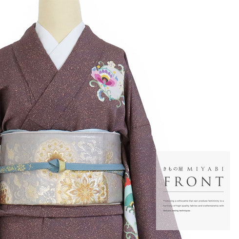 訪問着 リサイクル 身丈152.2cm 裄67.6cm 袷 たたき柄 パープル Sサイズ お洒落 正絹 広衿 Sランク