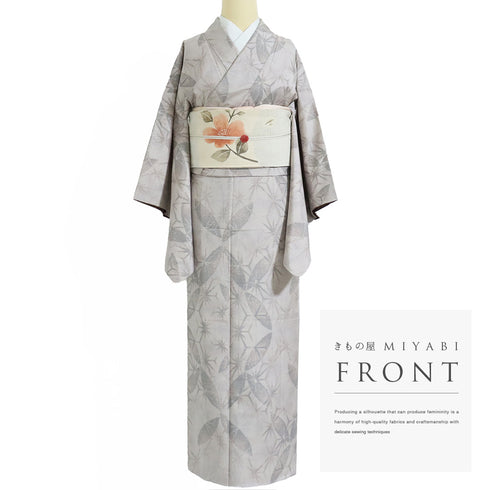 大島紬 リサイクル 身丈151.3cm 裄62.8cm 袷 麻の葉柄 薬草染め 車輪梅 赤土 パープル Sサイズ お洒落 カジュアル 証紙 正絹 広衿 Sランク