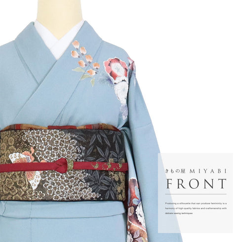 訪問着 リサイクル 身丈161.7cm 裄64.4cm 袷 辻が花 桐屋・翠山工房 絞り ブルー Lサイズ お洒落 落款 正絹 広衿 Sランク