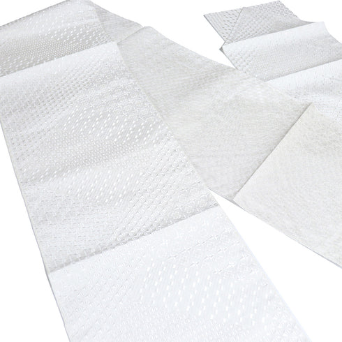 名古屋帯 リサイクル 帯丈371cm 全通 地紋 西陣織 ホワイト Mサイズ 正絹 新品・未使用品 お洒落 セミフォーマル 証紙