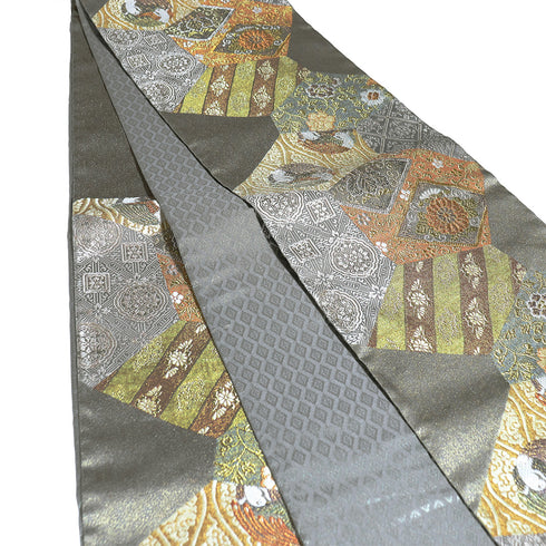 袋帯 リサイクル 帯丈436cm 六通 有職文様 唐花柄 多色 Mサイズ 正絹 未使用品 フォーマル セミフォーマル