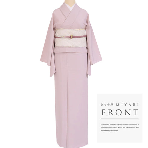 色無地 リサイクル 身丈163cm 裄64.2cm 単衣 長襦袢セット ピンク Lサイズ セミフォーマル お洒落 一つ紋 ポリエステル 洗える着物 バチ衿 Sランク