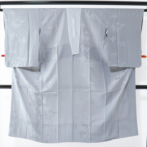 長襦袢 リサイクル 長襦袢 身丈132cm 裄65.2cm 袷 蔦の地紋柄 刺繍半衿付き グレー Mサイズ 正絹 Sランク