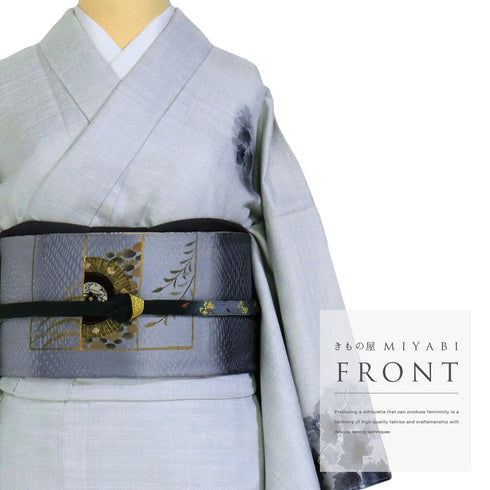 訪問着 リサイクル 身丈157.3cm 裄64.8cm 袷 紬 蔦柄 箔 杉本光正 グレー Mサイズ お洒落 落款 証紙 しつけ糸 正絹 広衿 Aランク