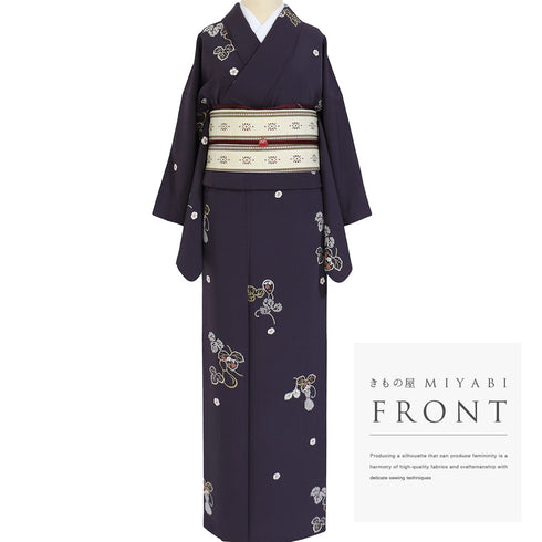 小紋 リサイクル 身丈158.7cm 裄63cm 袷 瓢箪柄 パープル Mサイズ お洒落 正絹 広衿 Sランク