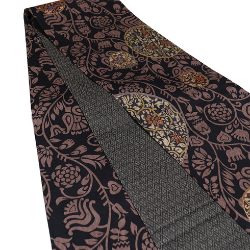 リサイクル 帯丈472cm ポイント柄 丸にデザイン花柄 ブラック LLサイズ 正絹 新品・未使用品 お洒落