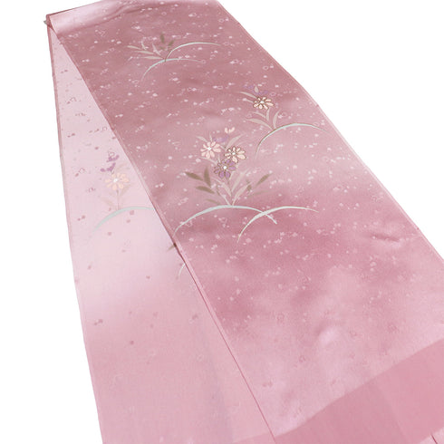 帯締め・帯揚げセット リサイクル 平組紐 ちりめん ピンク 正絹 新品・未使用品 花柄