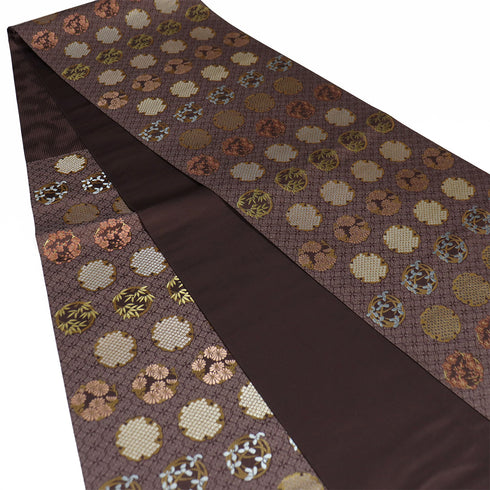 袋帯 リサイクル 帯丈440cm 六通 西陣織 箔屋清兵衛 ブラウン Mサイズ 正絹 Sランク セミフォーマル お洒落