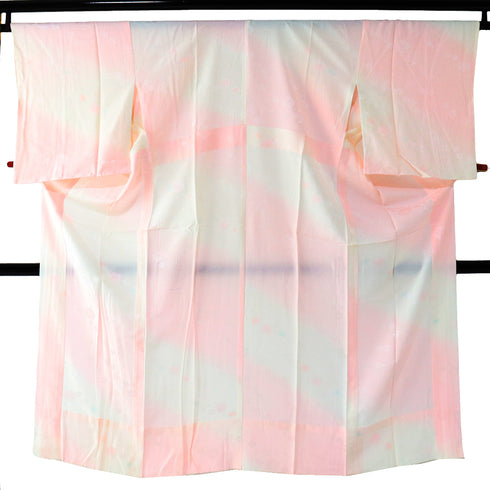 長襦袢 リサイクル 長襦袢 身丈140.3cm 裄67.8cm 袷 花枝柄 地紋 刺繍半衿付き ぼかし ピンク Lサイズ ポリエステル 洗える着物 袖無双 Sランク