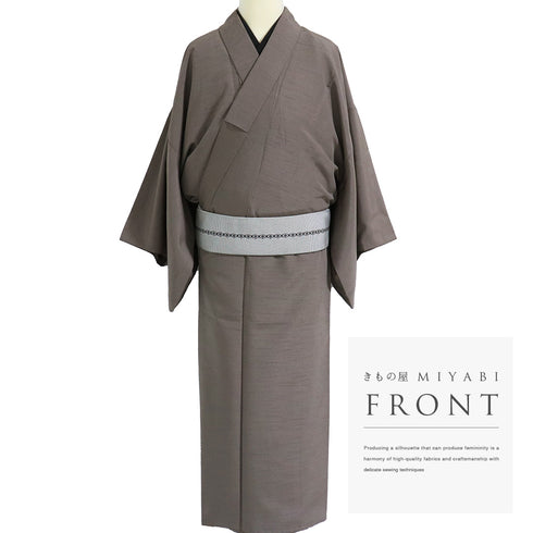 男物 リサイクル 身丈141cm 裄70cm 袷 ブラウン Sサイズ お洒落 カジュアル ポリエステル 洗える着物 棒衿 Sランク