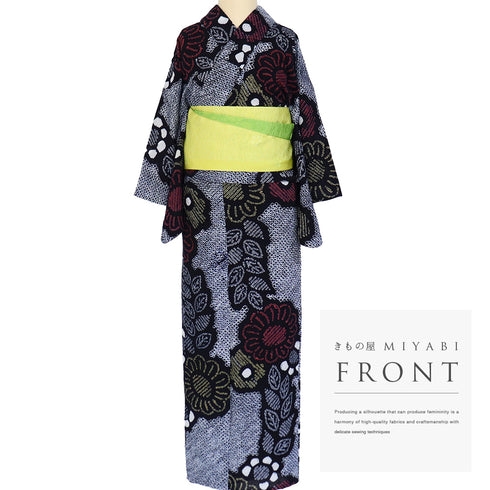 浴衣 リサイクル 絞り 三浦絞り 単衣 Sサイズ Aランク 花柄 カジュアル 身丈152cm 裄62cm 綿 着物 YU-172