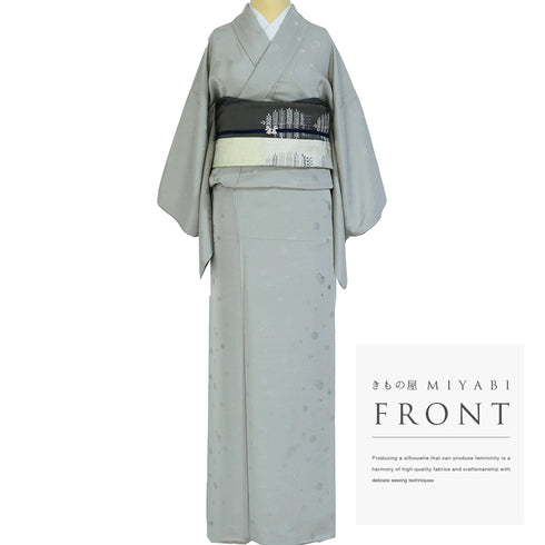 小紋 リサイクル 身丈164.5cm 裄62.6cm 袷 ポイントうさぎ柄 地紋 グレー Lサイズ お洒落 カジュアル 正絹 広衿 Sランク