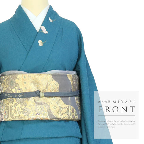 付下げ リサイクル 身丈170.5cm 裄70cm 袷 つる花 てんとう虫 刺繍 地紋 ブルー LLサイズ セミフォーマル お洒落 正絹 広衿 Sランク