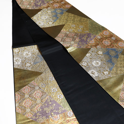 袋帯 リサイクル 帯丈436cm 六通 裂取り文 ゴールド Mサイズ 正絹 Sランク フォーマル セミフォーマル